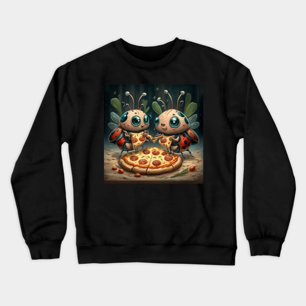 Cute and funny ladybug eating pizza gift ideas stickers tee and more Crewneck Sweatshirt by WeLoveAnimals